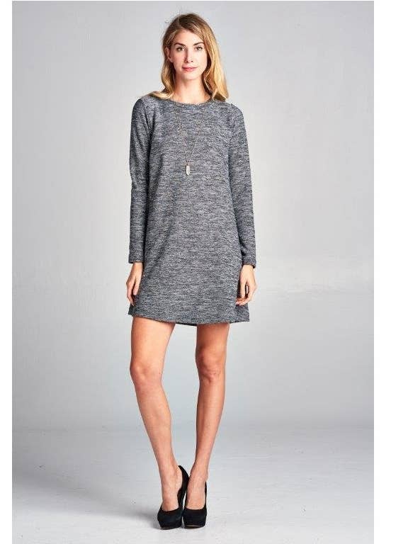 Made in USA - Women's Long Sleeve Mini Tunic Sweat Dress for wholesale by LKLUV