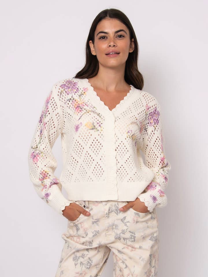 Cárdigan de manga larga con cuello en V CHRYSEIS - 57S154S para venta al por mayor de RD Style