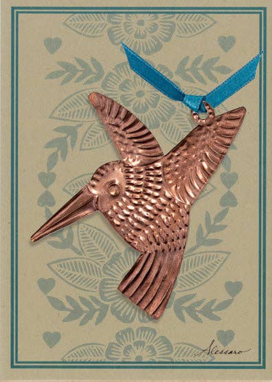 Alessaro Designs - Wholesale Ornament - Copper Humming Bird Keepsake Ornament on Greeting Card