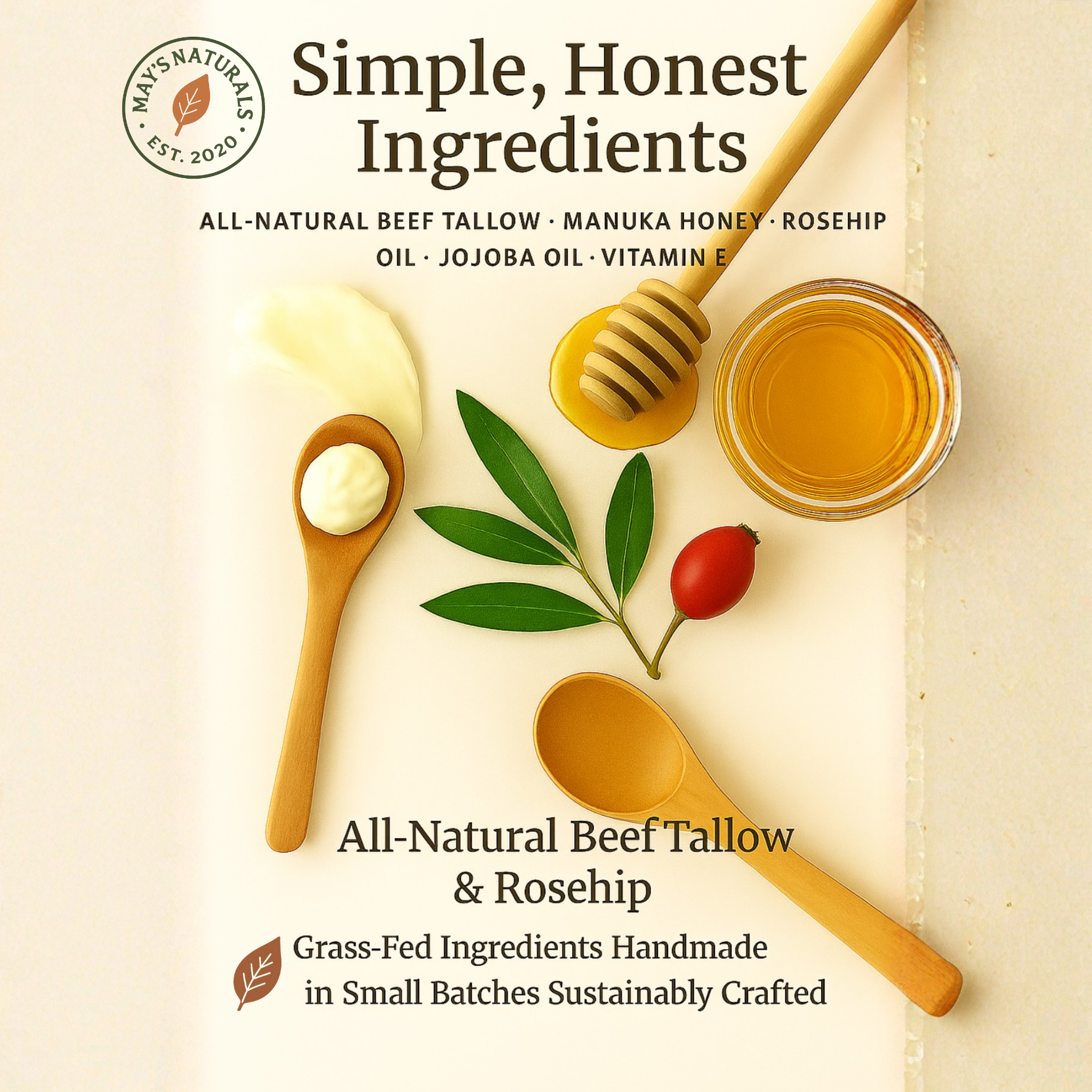 May's Naturals – wholesale Kroppsbalsam/Smör – White Label Manuka Honung & Nypon Talg Kroppssmör (2oz / 9oz) – Helt Naturlig, Anpassningsbar Hudvård | Privat Märke av May’s Naturals5