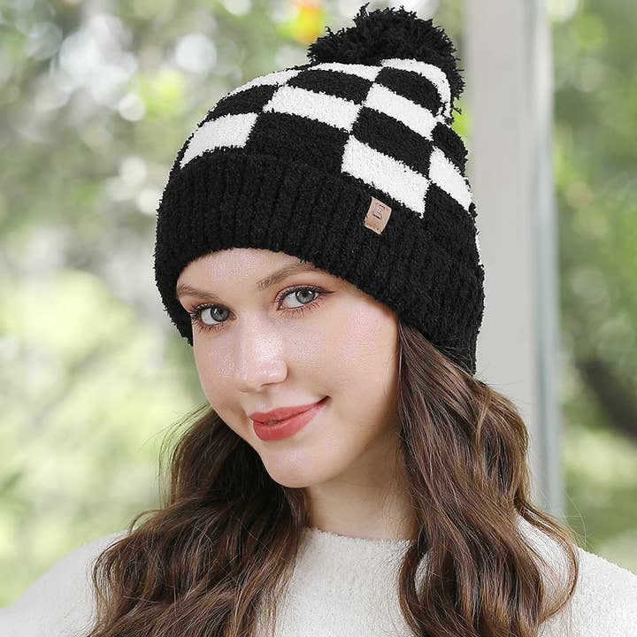 Sensibling Corp. - Wholesale Beanie - Women's - Checkered Beanie with Pom Pom13