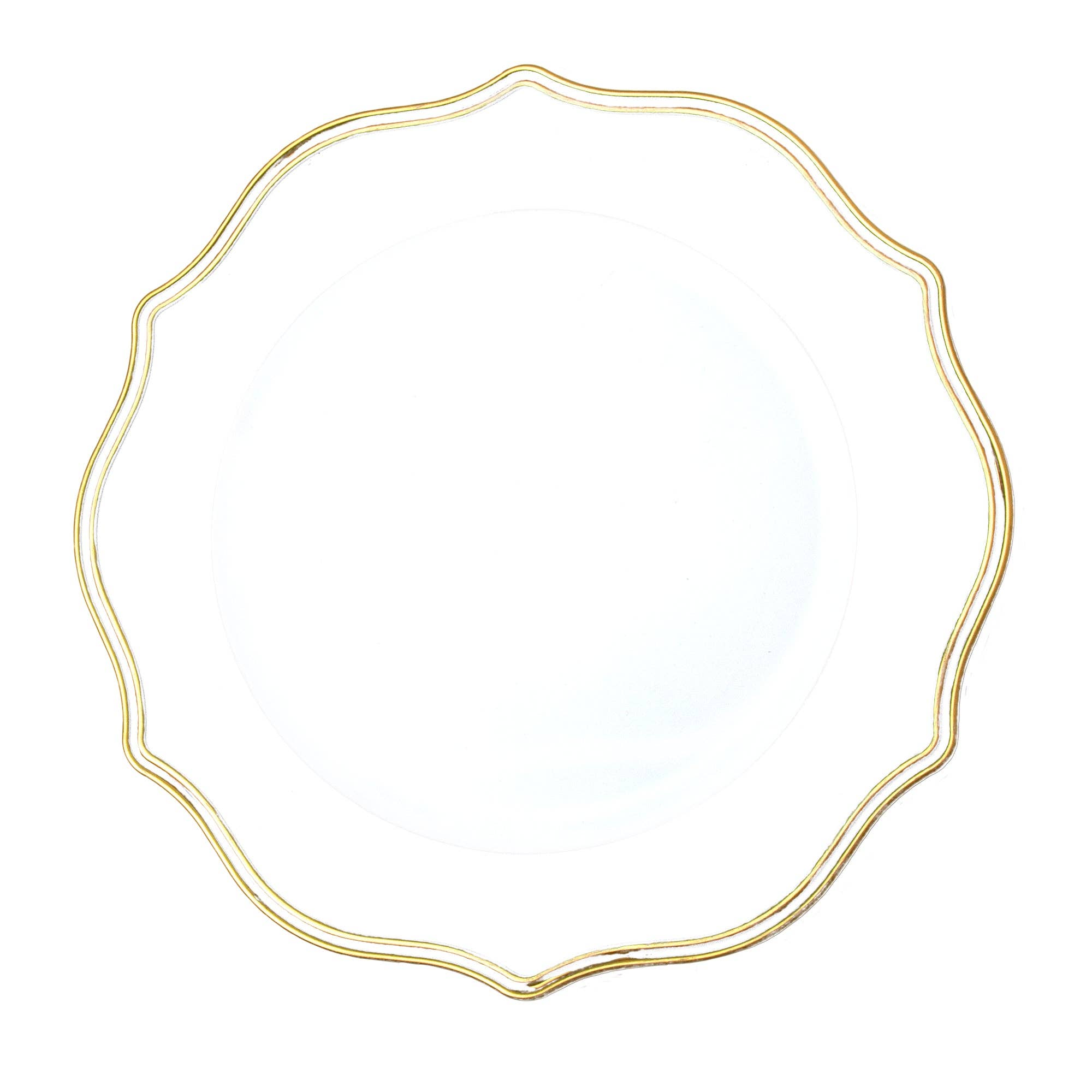 Portofino International Trading, USA - Wholesale Charger Plate - Scalloped with Gold Trim Plastic Charger Plate 13" - White0