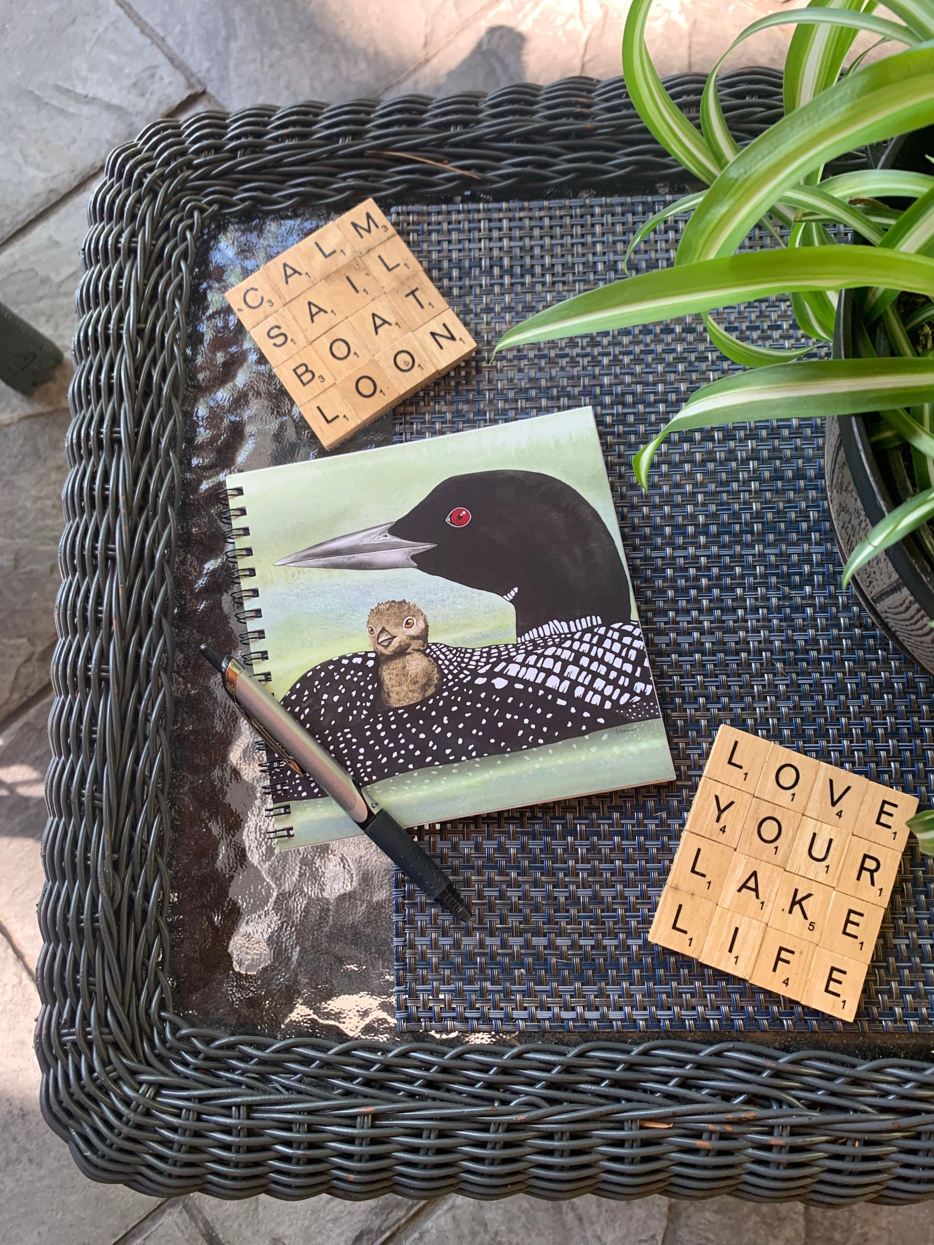 Firefly Sky Design - Wholesale Notebook - Loon and Chick 6" x 6" Watercolor Art Lined Notebook