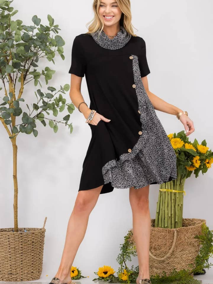 Vestido Celeste de Talla Completa con Botones Decorativos, Manga Corta y Bolsillos, Talla Grande para venta al por mayor de Queenado