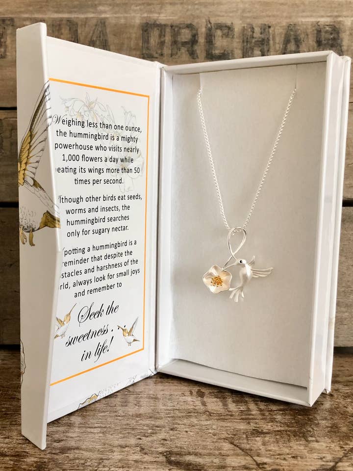 Hummingbird and Flower Necklace Jewelry for wholesale by Carol Young Silver