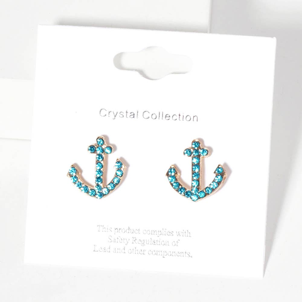 Sensibling Corp. - Venta al por mayor Pendientes de botón/aretes de poste - Pendientes de botón con ancla pavimentada de cristal de imitación.8