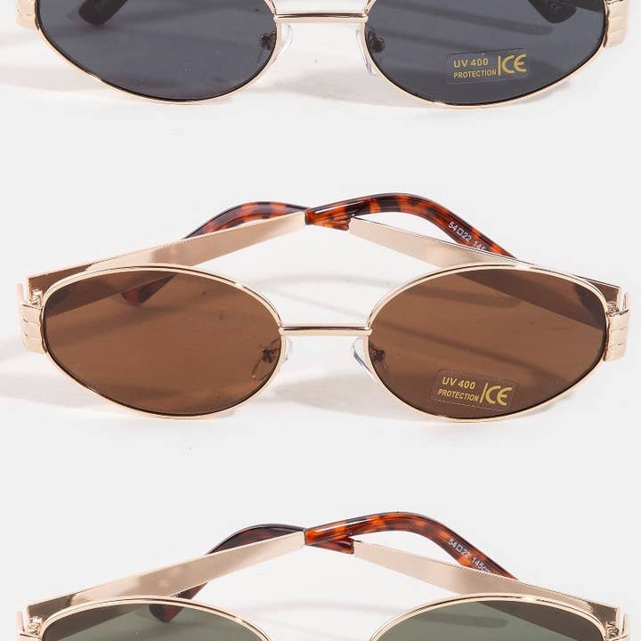 Oval Lens Metallic Frame Sunglasses Set for wholesale by Collections by Fame Accessories