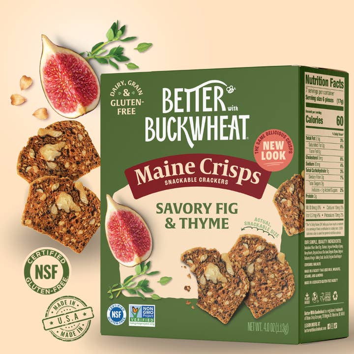 Savory Fig & Thyme Crisps | Gluten-Free Crackers | Snacks for wholesale by Better with Buckwheat | Maine Crisps