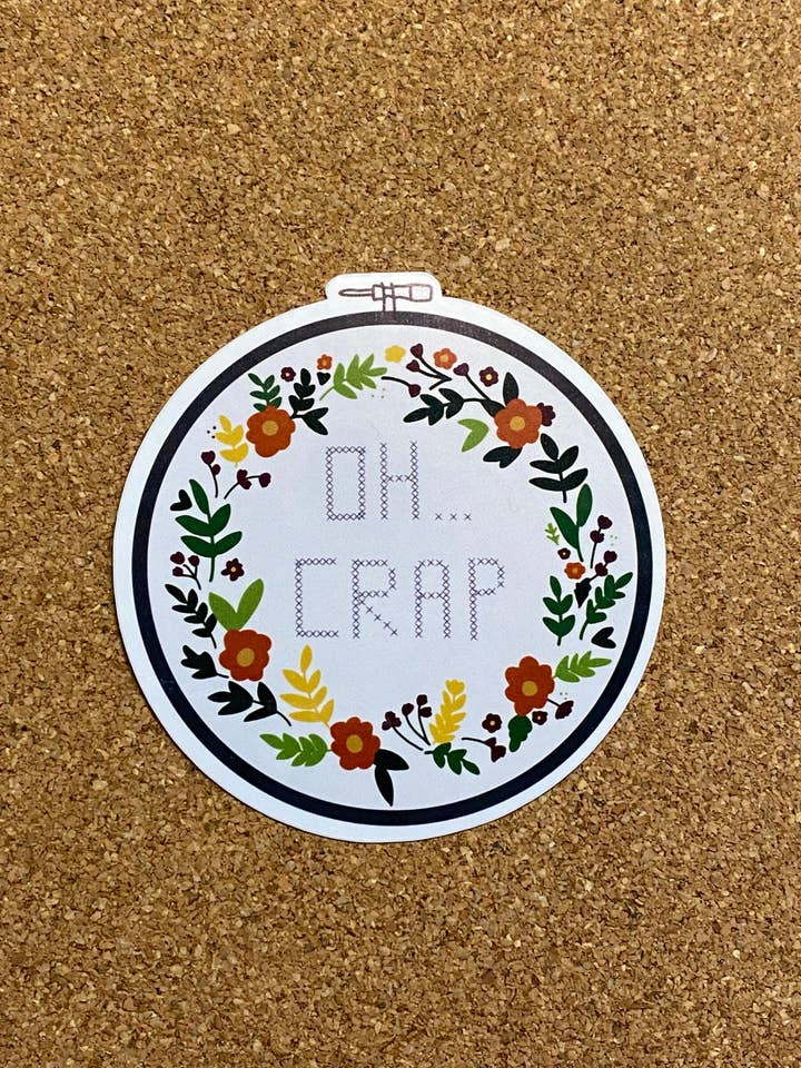 Oh Crap cross-stitch sticker || Cross-stitch sticker for wholesale by Mae'd