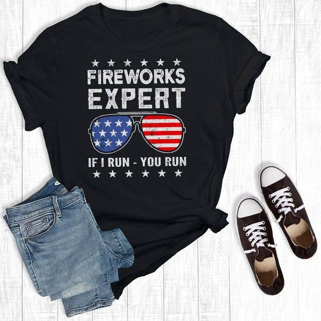 Fourth Of July Firework Expert Black-Graphic Tee for wholesale by Rebel Rose