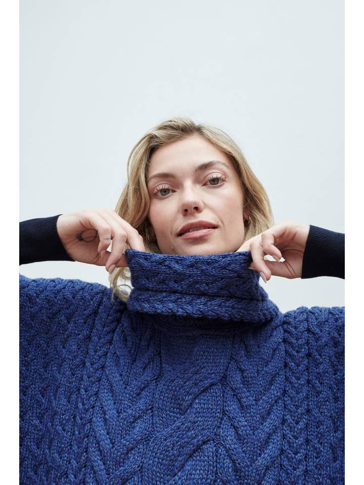 Aran Woollen Mills - Wholesale Poncho - Women's - Torc Ladies Aran Poncho - Navy