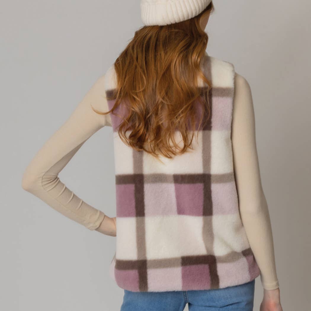 Fashion City - Wholesale Vest - Dames - Plaid vest van imitatiebont9