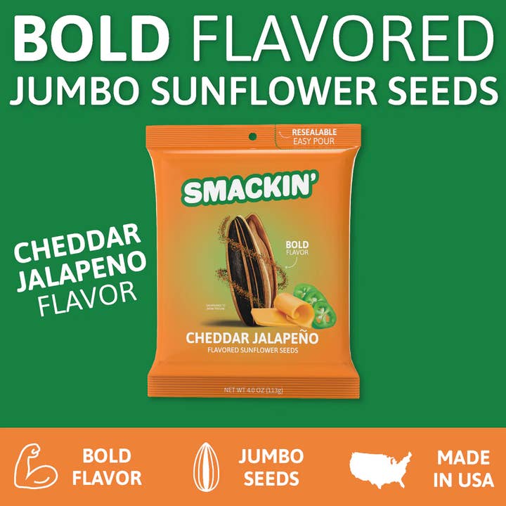 SMACKIN' Sunflower Seeds - Wholesale Seeds/Kernels - SMACKIN' Cheddar Jalapeño Sunflower Seeds Case of 12 (4 oz)
