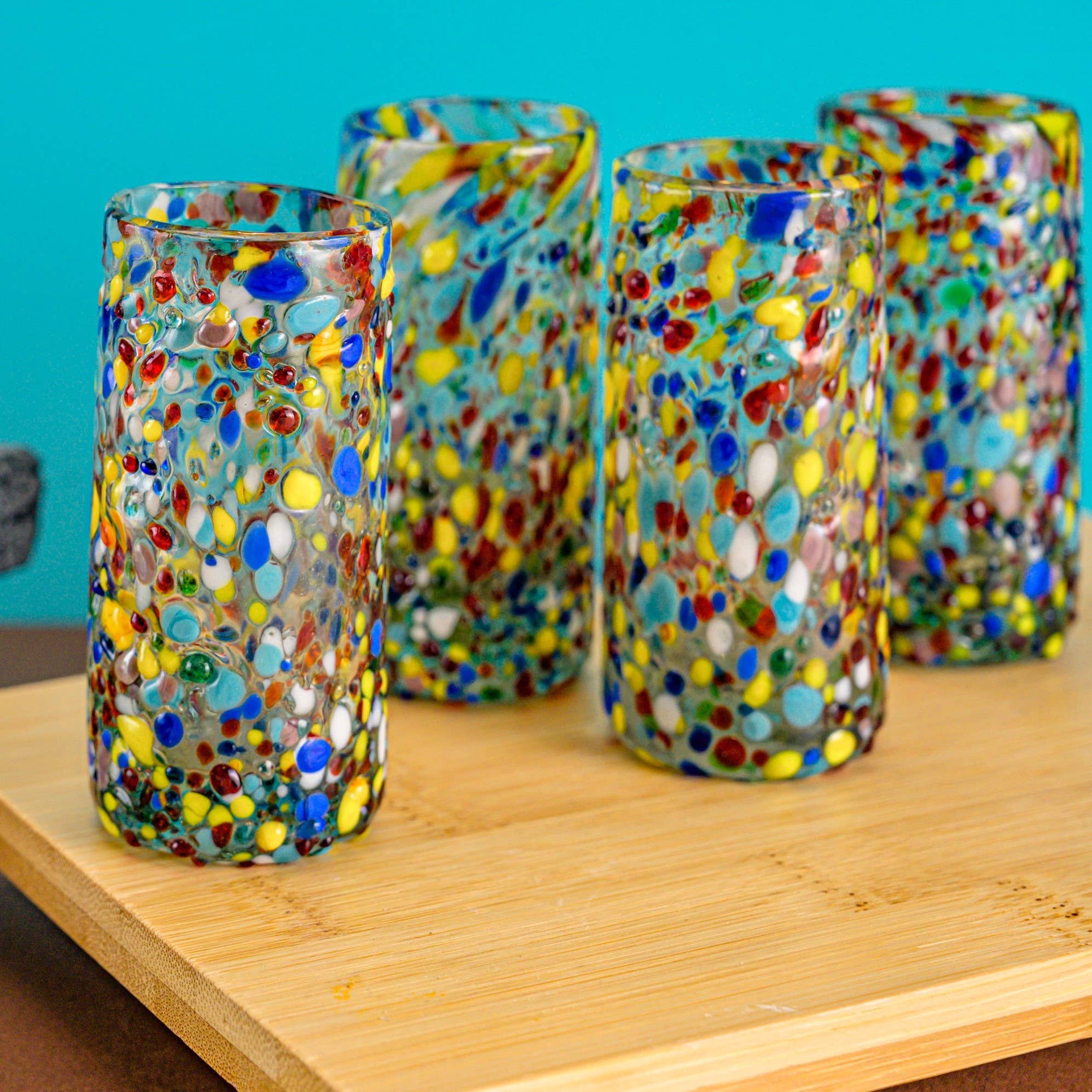 MEXTEQUIL - Wholesale Shot Glass - MEXTEQUIL Hand Blown Shot Glasses Set of 4 2 Oz -Confetti9