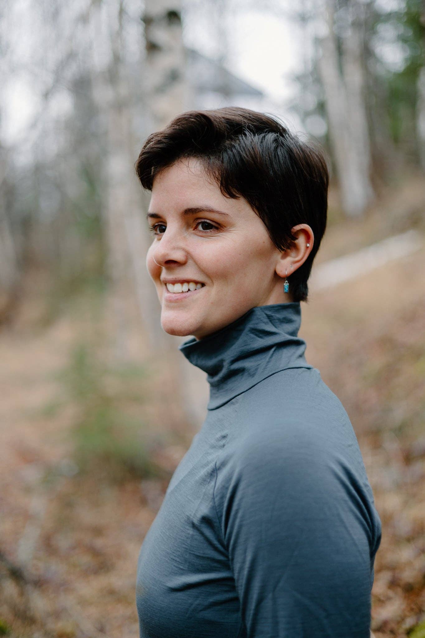 Slate Merino Wool Isostatic T-Neck Top for wholesale on Faire10