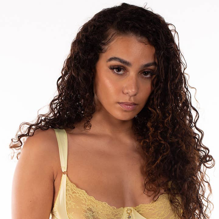 Yellow Lace Satin Sling Bra Yellow Lace Bra Adjustable for wholesale by Roshni Desai Designs