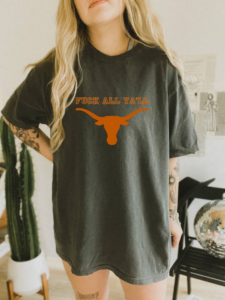 Yoga Bitch Apparel – Großhandel T-Shirt mit Siebdruck – Damen – Fuck All Ya'll Texas Fußball-T-Shirt