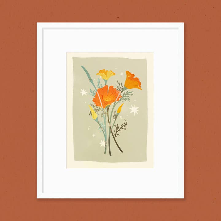 Impression artistique sur les coquelicots de Californie pour la vente par Samantha Mash Illustration