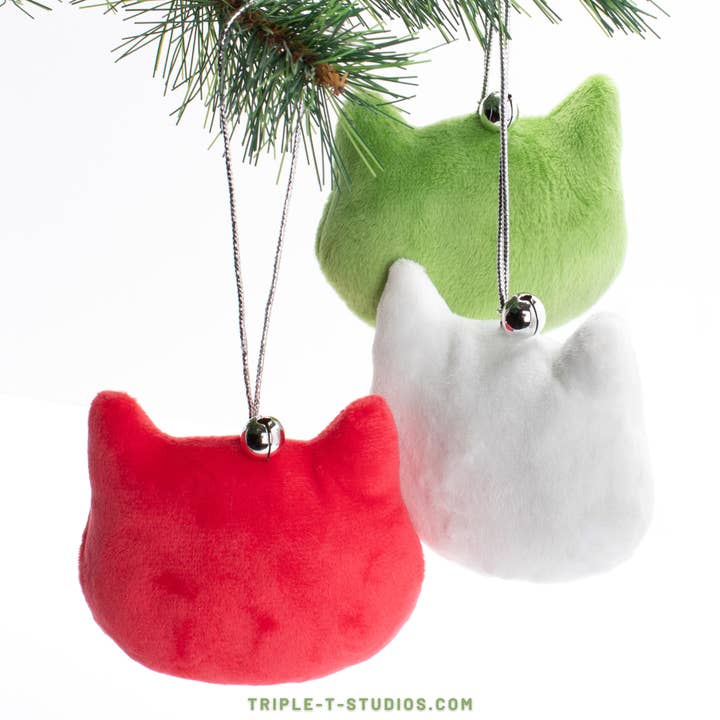 Triple T Studios - Wholesale Ornament Set - Velvet Cat Ornament- Set of 3 | Cat Christmas Ornament