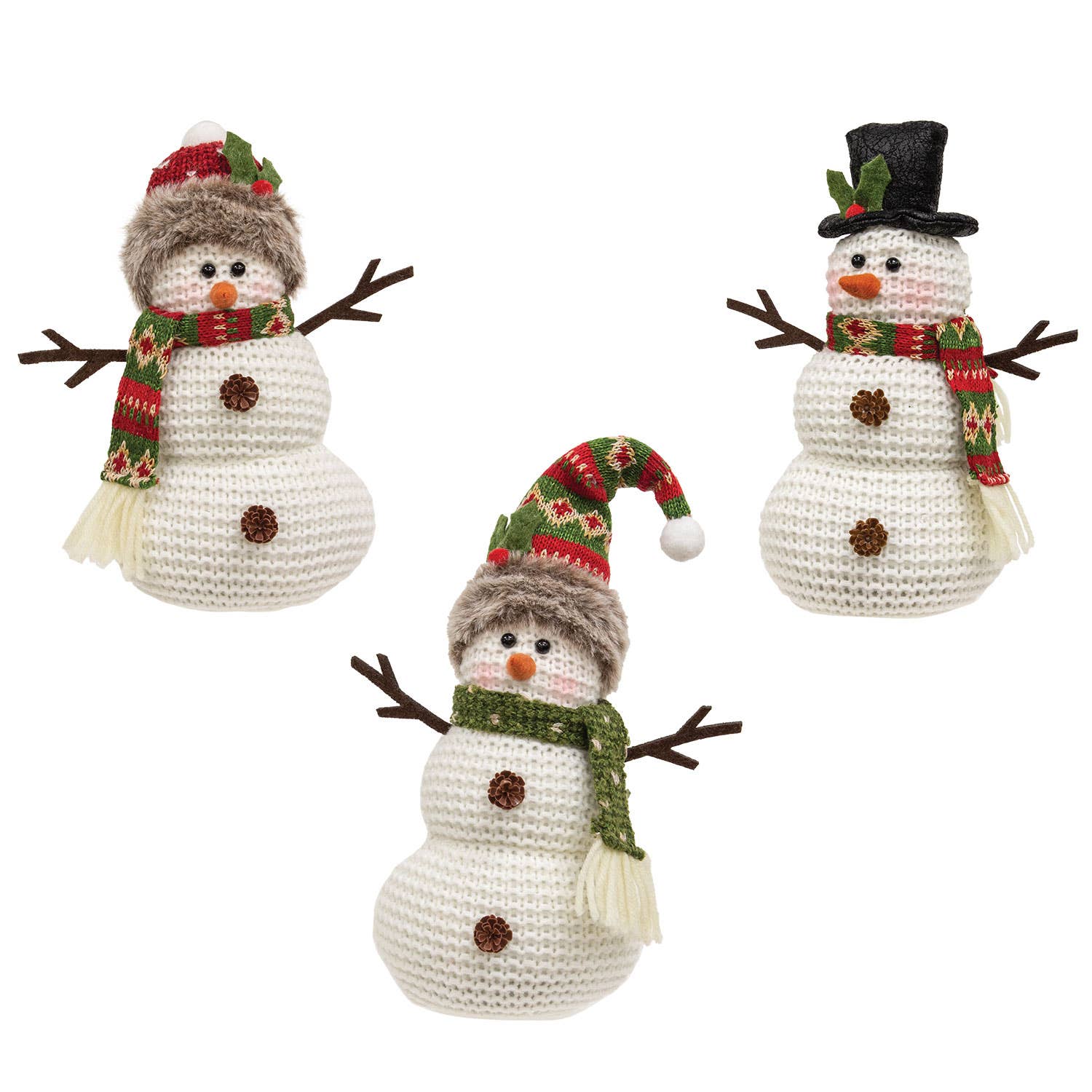 Bright Ideas - Wholesale Kerstdecoratie - Groene Nordic Knit Snowman Sitter, 3 Asstd.0