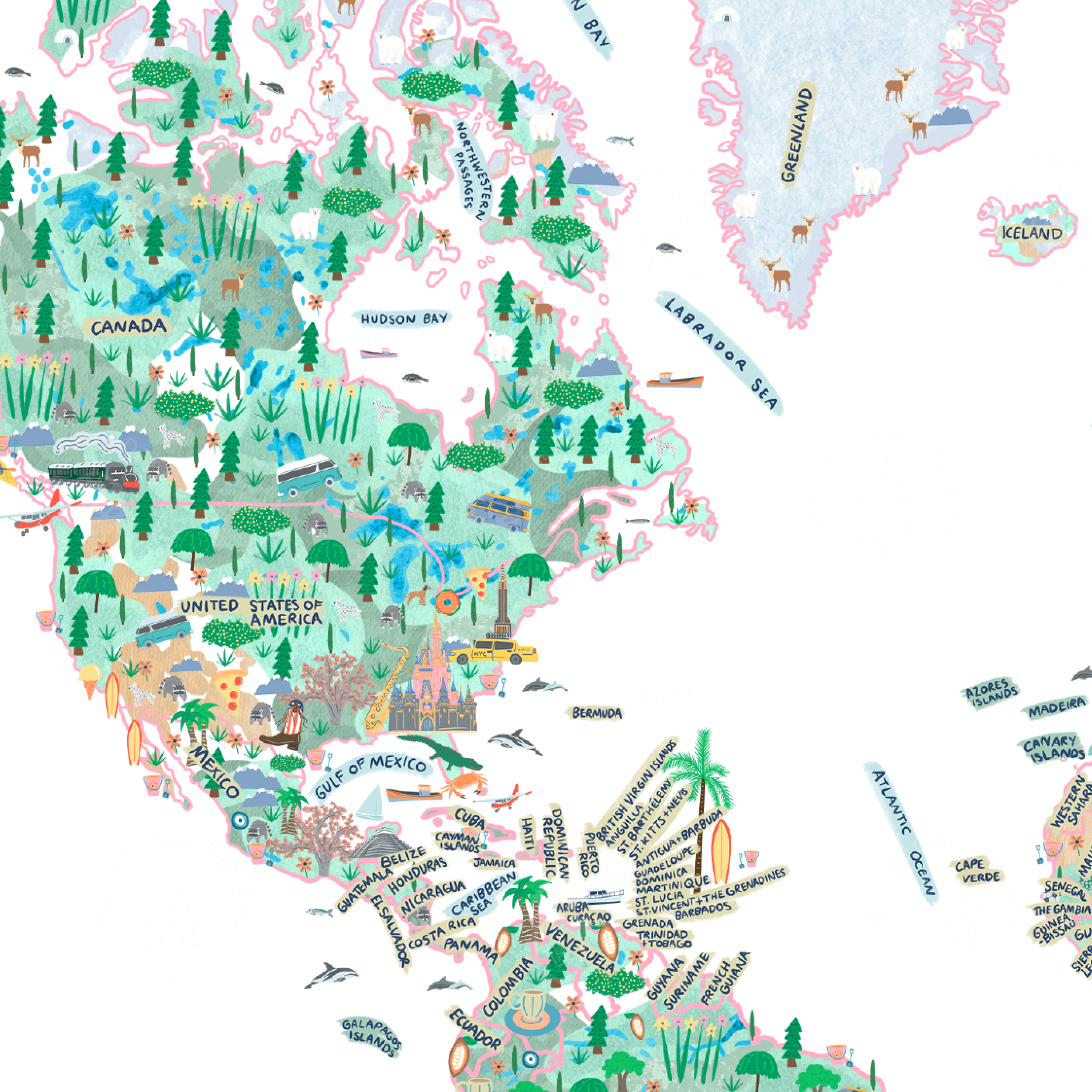 Inky Acorn Designs - Wholesale Art Print - World Map Art Print1