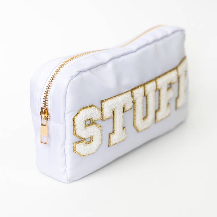 Natalia - Wholesale Makeup/Cosmetic Bag - Preppy Nylon Chenille Letter Travel Makeup Pouch - STUFF4