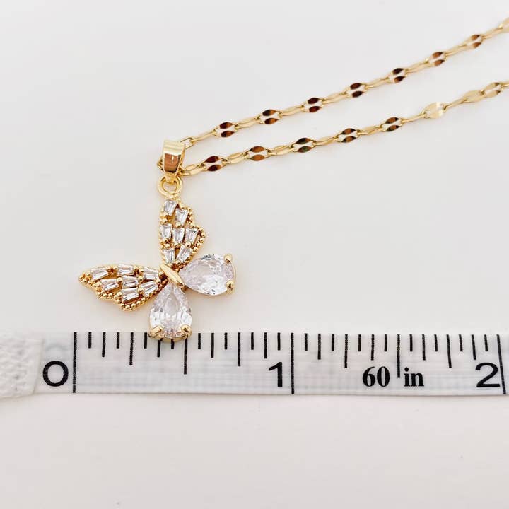 Mio Queena - Wholesale Pendant/Charm Necklace - Cubic Zirconia 18K Gold-plated Butterfly Necklace - FGS3