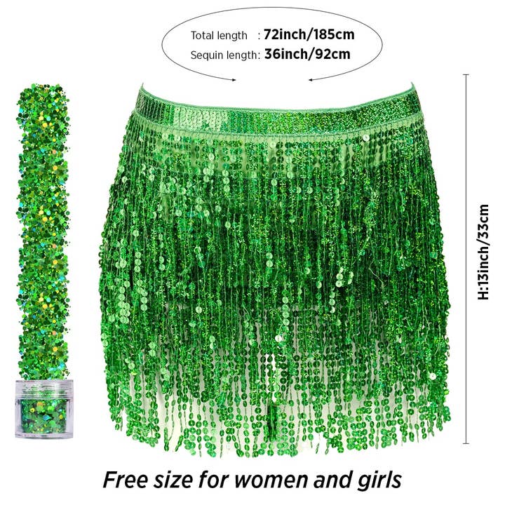 Funcredible - Wholesale Skirt - Women's - Sequin Fringe Mini Skirt - Sparkly Belly Dance Hip Scarf