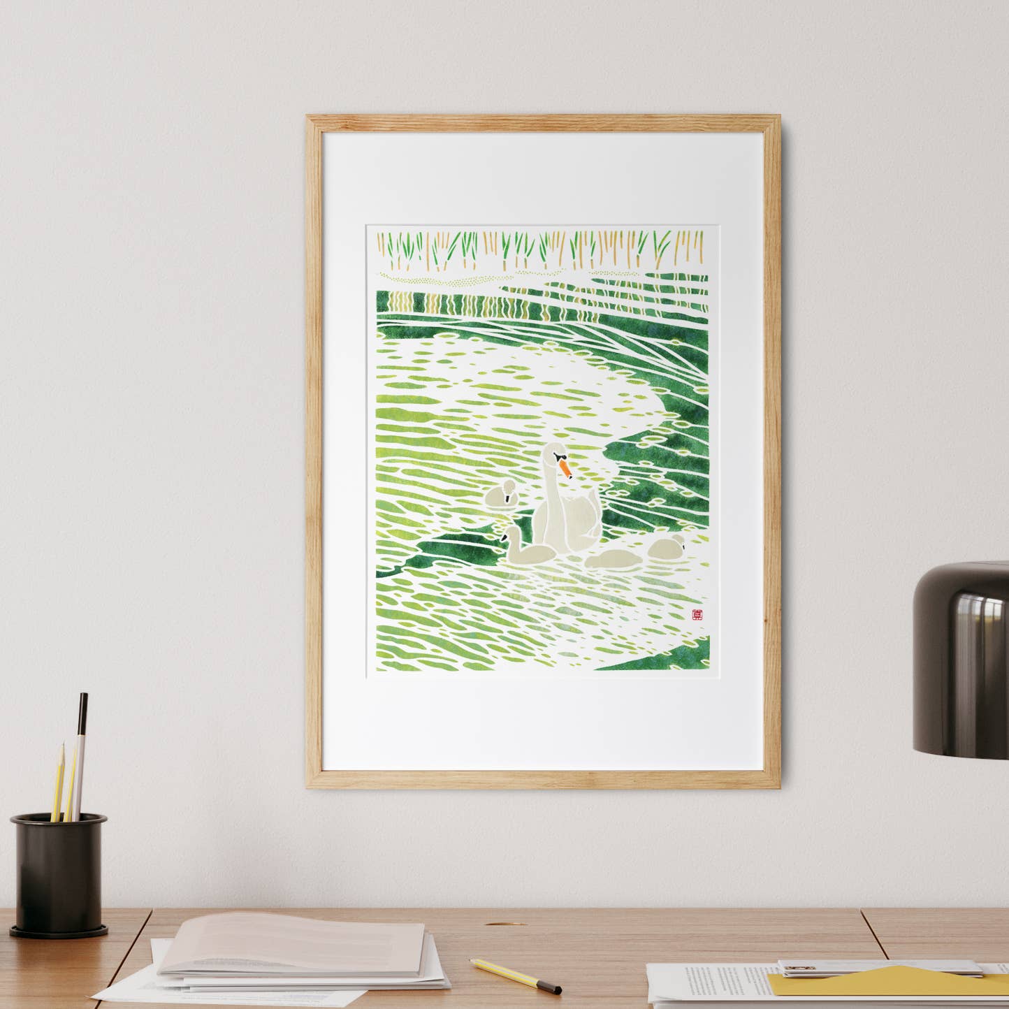 Mayuko Fujino Bird & Nature Art - Wholesale Art Print - Art print: Swan Family (11 inches x 14 inches)1