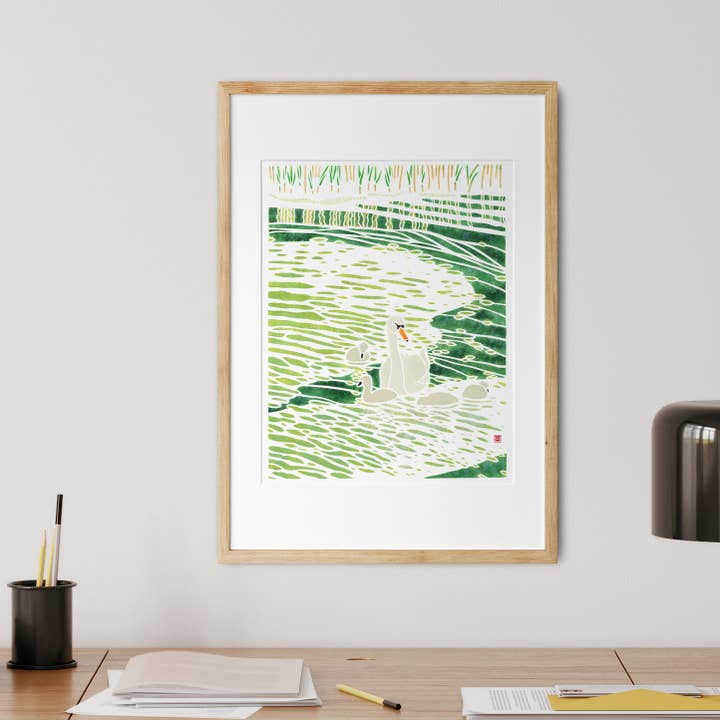 Mayuko Fujino Bird & Nature Art - Wholesale Art Print - Art print: Swan Family (11 inches x 14 inches)1