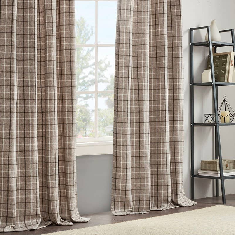 Olliix - Wholesale Curtain - Yarn-Dyed Plaid Light Filtering Curtain Panel, Brown1