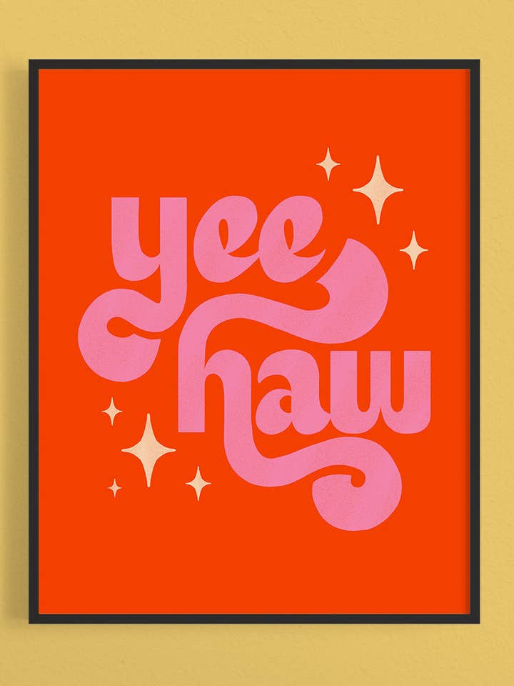 Yee Haw - Divertente stampa artistica country western per la vendita all'ingrosso da parte di Jessica Molina