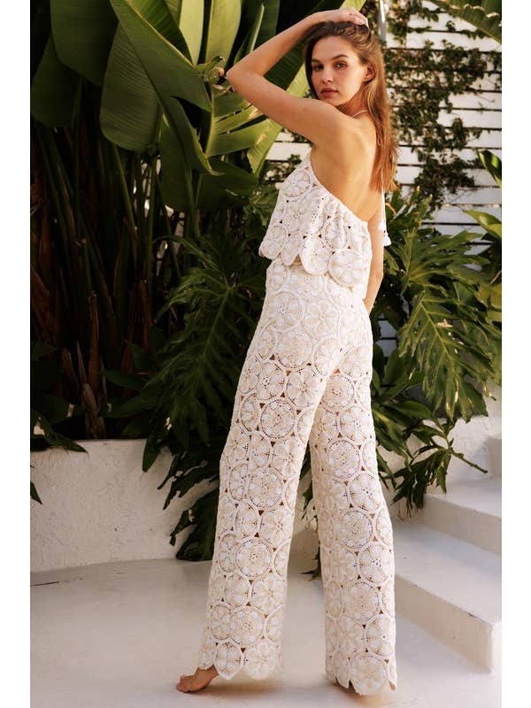 TONE LINEN Floral Crochet Halter Top & Crochet Pants for wholesale on Faire