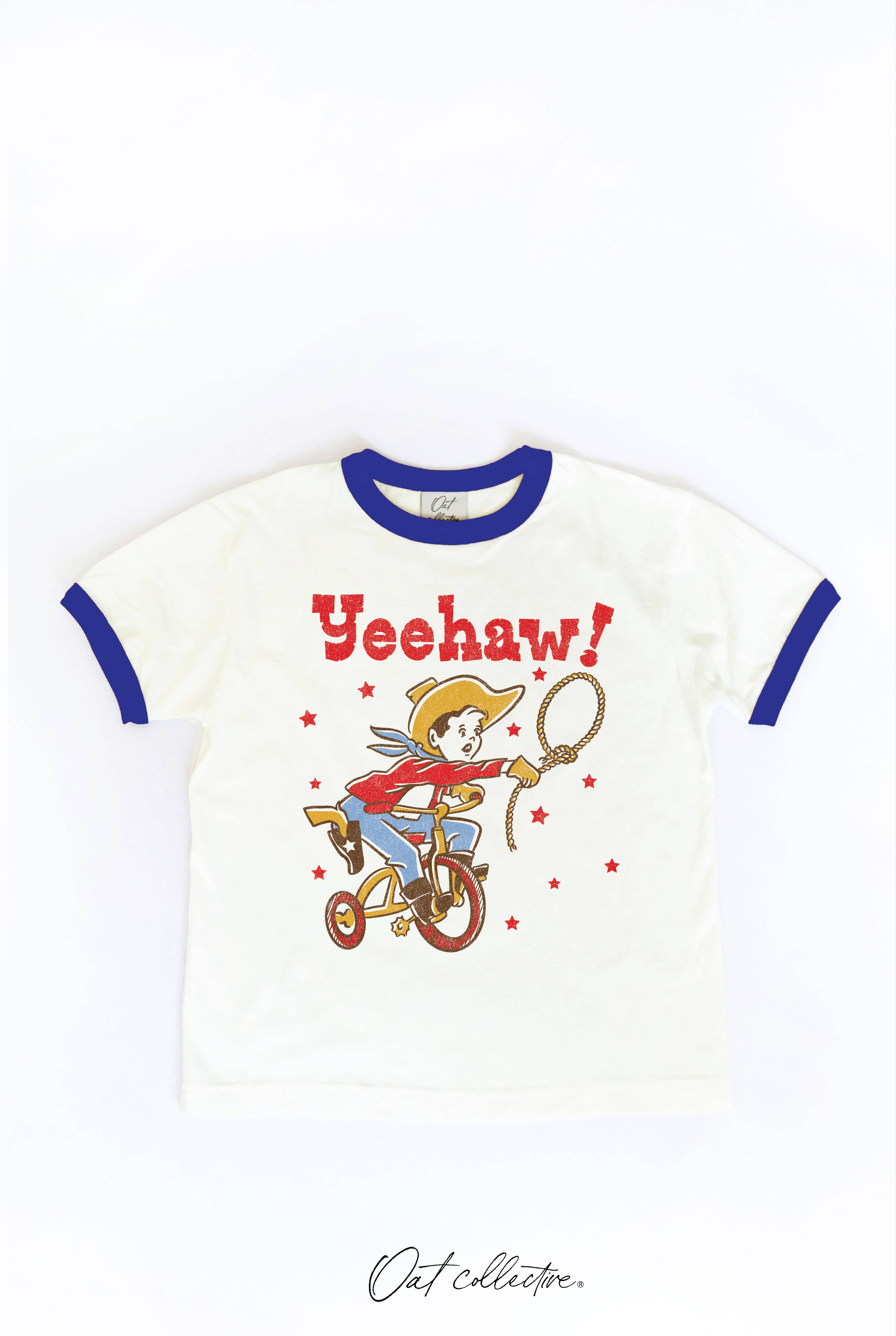 OAT COLLECTIVE - Wholesale Screen Printed T-Shirt - Kids - YEEHAW!  Toddler Ringer Graphic Top1