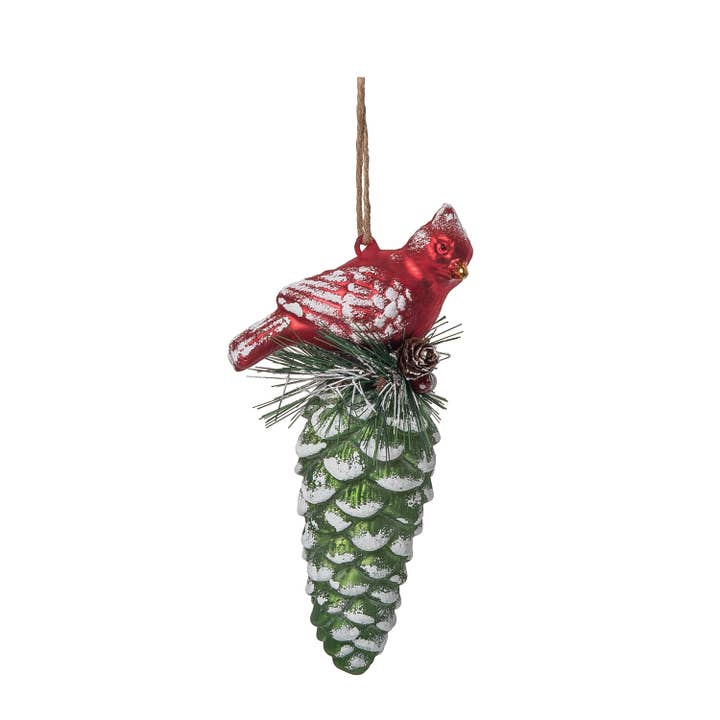 Transpac - Wholesale Ornament - CLOSEOUT Christmas Glass Cardinal Pinecone Ornament