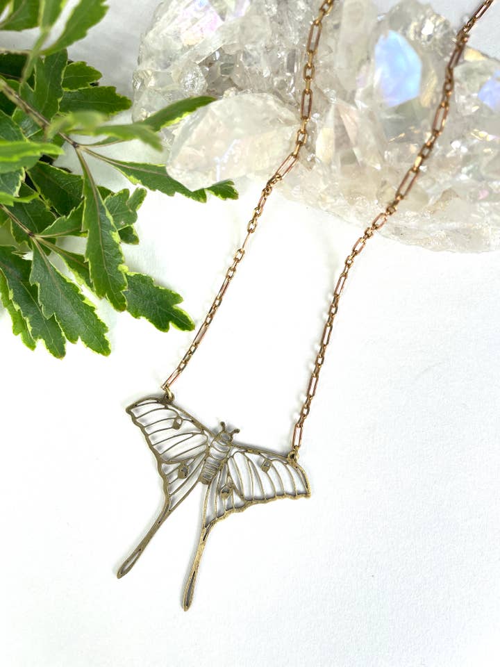 Brass Luna Moth Necklace for wholesale by Indie South