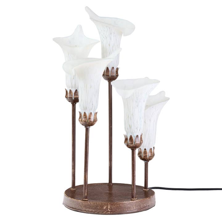 River of Goods - Vente Lampes d'appoint/de bureau - Lampe de table avec base en bronze de 19,5" H et abat-jours blancs Calla Lily12