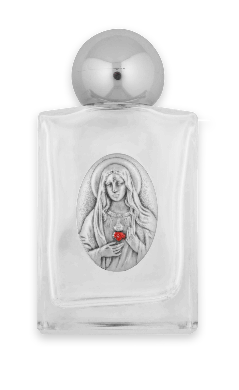 Village Gift Importers - Wholesale Water Bottle - Glass Holy Water Bottle with Immaculate Heart of Mary Medal0