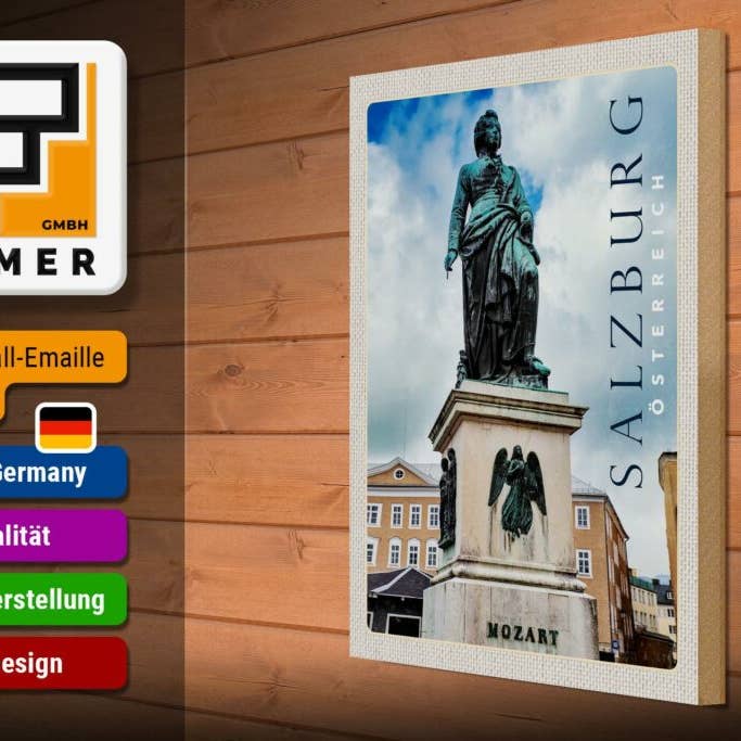 Femer - Wholesale Sign - Travel wooden sign 30x40 cm Salzburg Mozart sculpture old town2