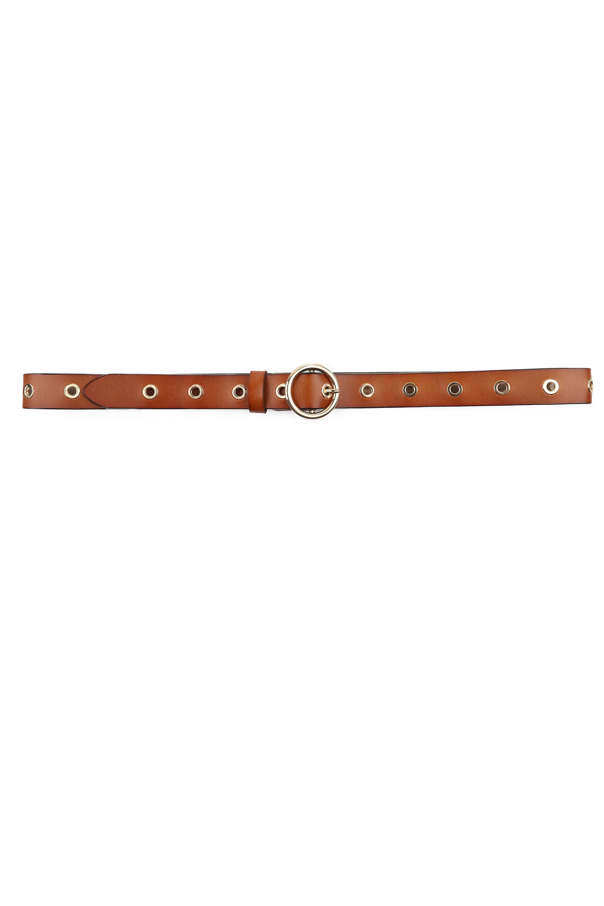 PHANIE MODE - Wholesale Belt - Women's - Round buckle leather belt with eyelets C-63418