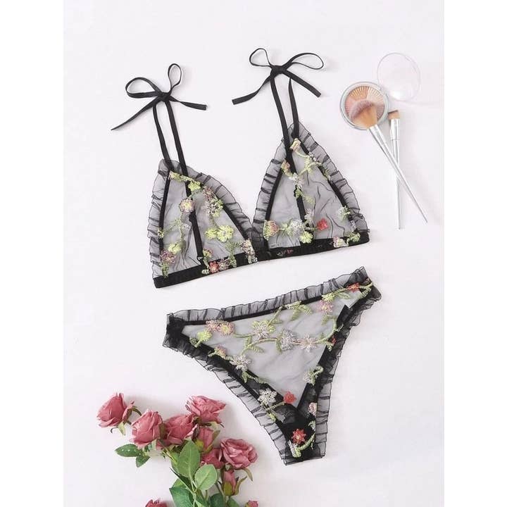Sexy Halter Mesh Jasmine Print Lingerie Set for wholesale by We-vibe