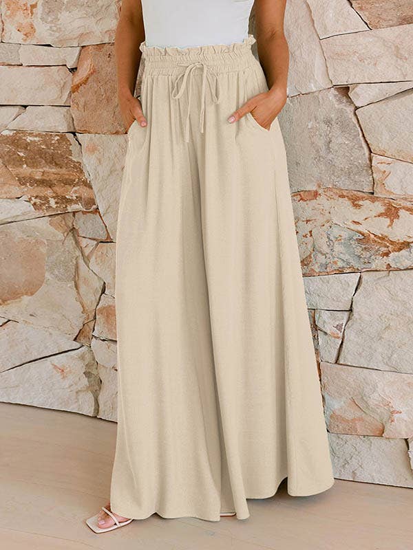 Loose Wide Leg Drawstring Elasticity Pleated Pockets Solid Color Pants Trousers for wholesale by StyleGalX