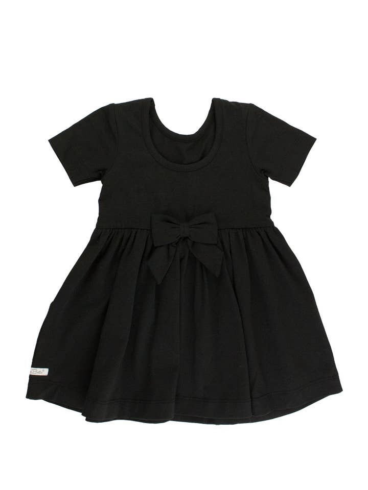 Girls Black Short Sleeve Knit Twirl Dress for wholesale on Faire