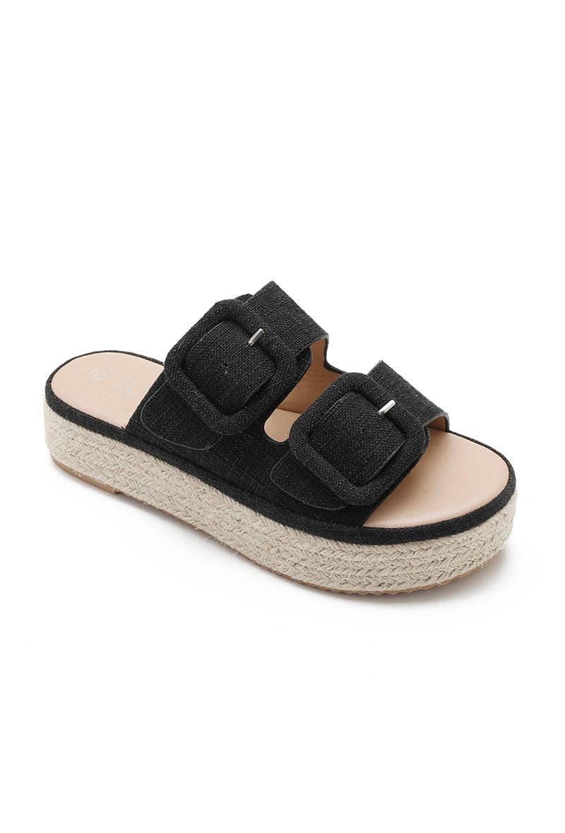 Joia Paris - Wholesale Mules - Women's - Wedge espadrille mules in double buckle canvas H8-8710