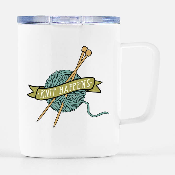 Knitting 12oz Travel Mug with Handle for wholesale by Remember November, Inc