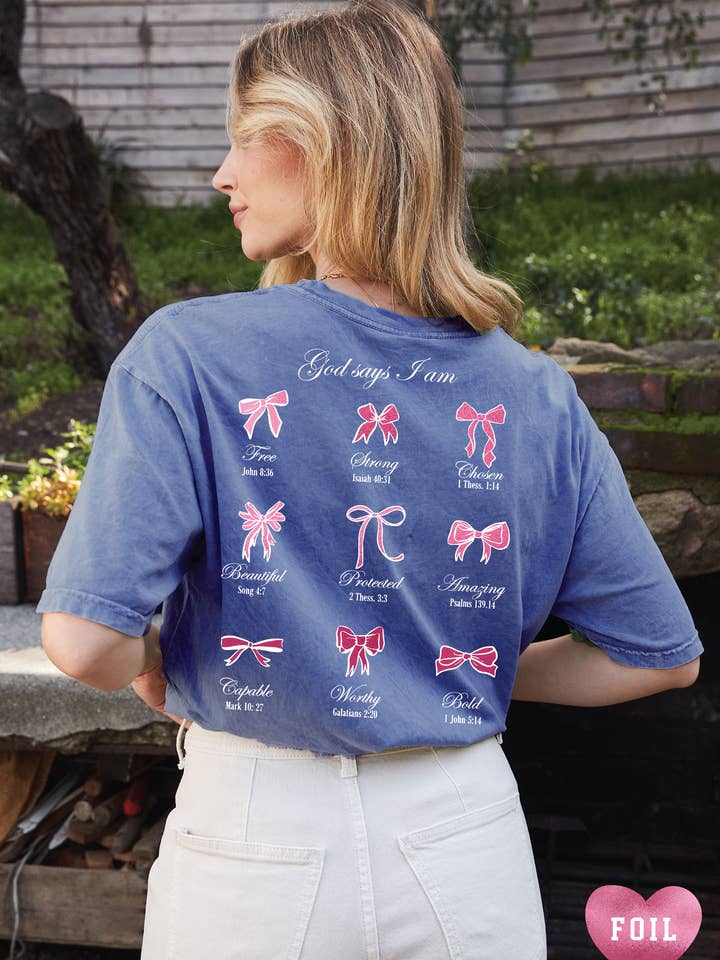 GOD SAYS I AM FREE FOIL Mineral Washed Graphic Top for wholesale by OAT COLLECTIVE