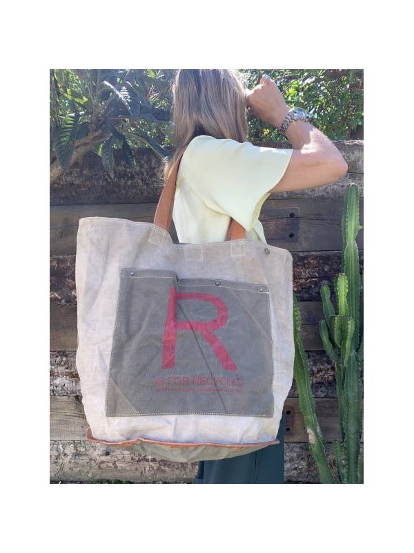 Retro Beach Bag Rr33 Made from Recycled Military Canvas for wholesale by Casa Natura Design SL
