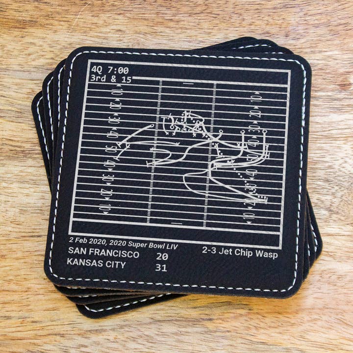 Greatest Chiefs Plays: Leatherette Coasters (Set of 4) for wholesale by Playbook Products