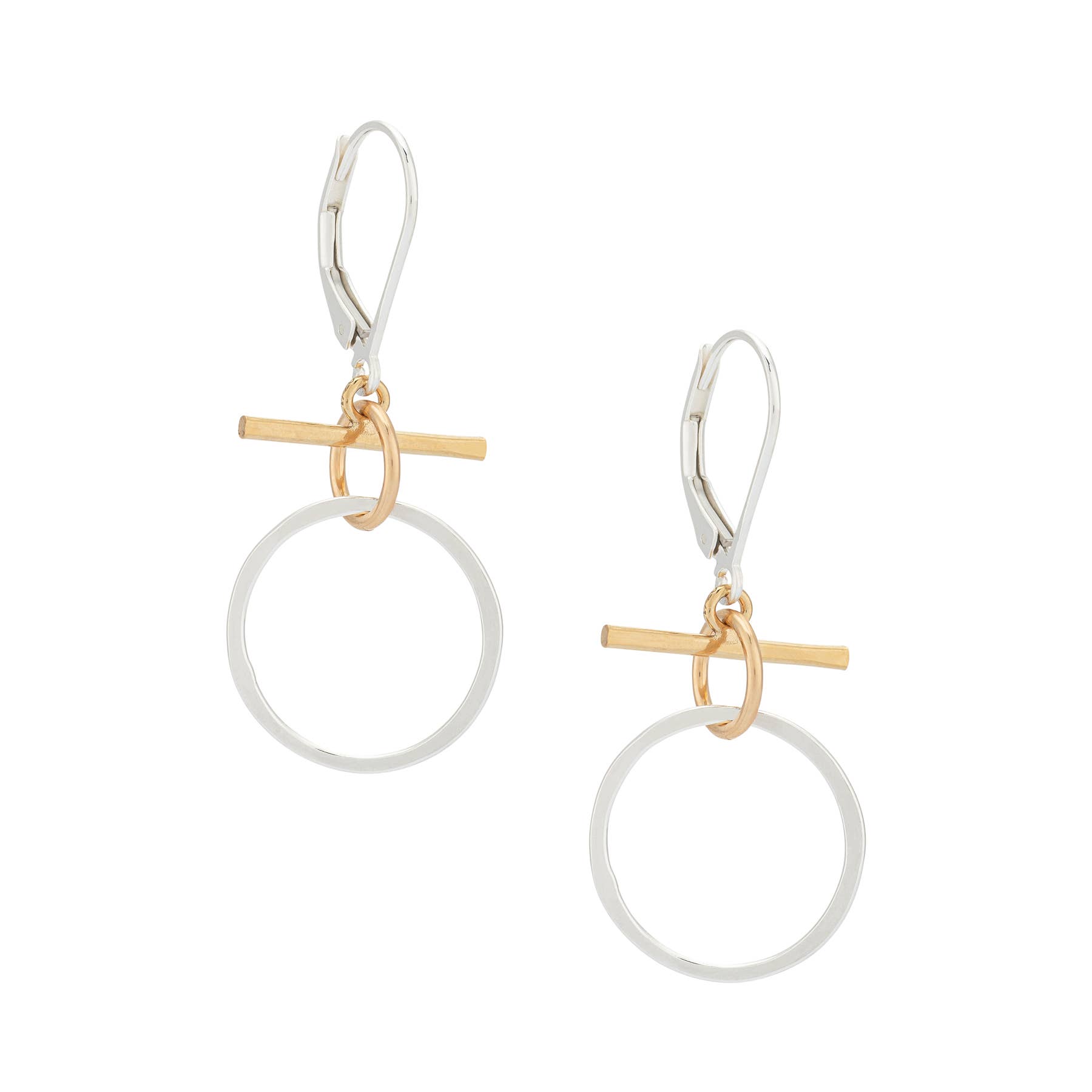 Freshie & Zero - Wholesale Dangle Earrings - Pixie Earrings, Hammered Silver Circle & Gold Bar