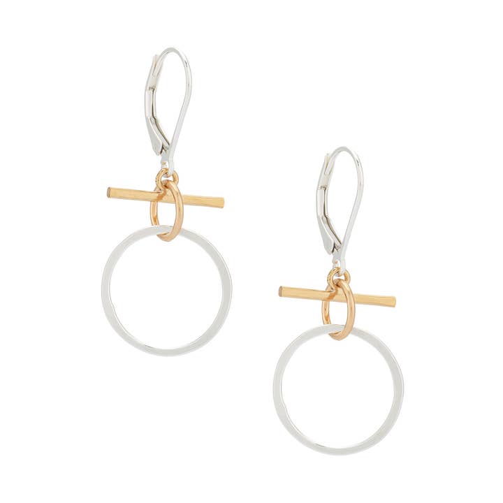 Freshie & Zero - Wholesale Dangle Earrings - Pixie Earrings, Hammered Silver Circle & Gold Bar0